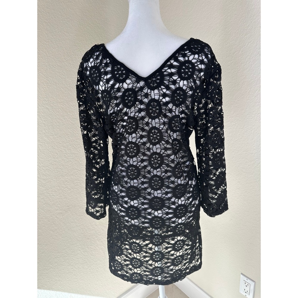 Blue Island Crochet Cover Up Women S Black Boho Beach V-Neck Coastal Resortwear - Picture 3 of 6